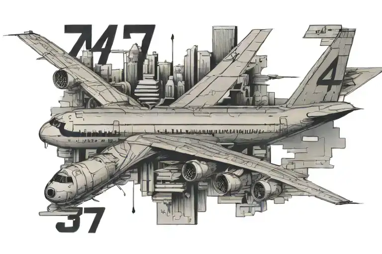 747 in block numbers  tattoo design idea