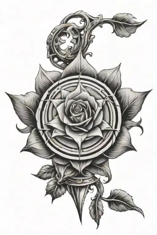 Atlas wind rose rose tattoo design idea