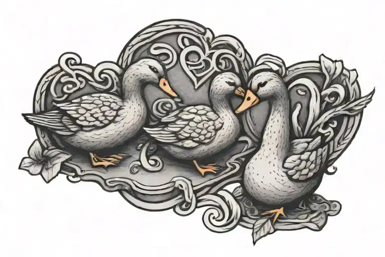 A love hearts made out of bread and two ducks nibbling on it as a tattoo  tattoo design idea