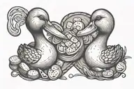 A love heart made out of bread and two duck nibbling on it  tattoo design idea