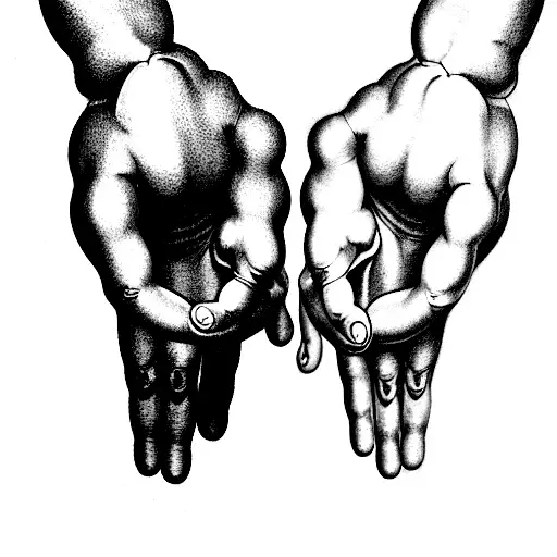 the same pose of the Hands of Michelangelo's Creation of Adam. the left hand is an anatomical hand tattoo design idea