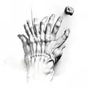 hand of David by Michelangelo, the left hand drawn as an anatomical hand and the right hand a normal hand tattoo design idea