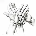 hand of David by Michelangelo, the left hand drawn as an anatomical hand and the right hand a normal hand tattoo design idea