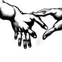 the same pose of the Hands of Michelangelo's Creation of Adam. the left hand is an anatomical hand tattoo design idea