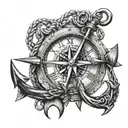 clock compass anchor rope intertwined tattoo design idea