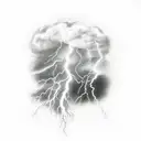 A realistic tattoo of a powerful lightning bolt striking an abandoned building, with dark storm clouds in the background tattoo design idea