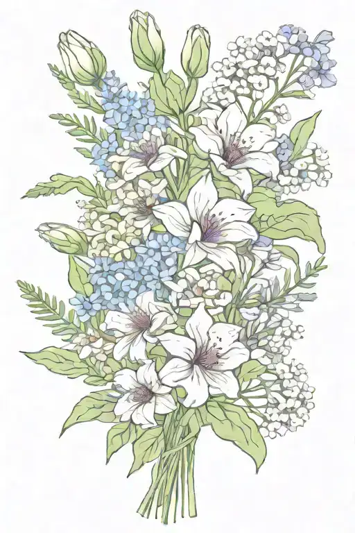 birth flower bouquet   January, February, March, May, July, September tattoo design idea