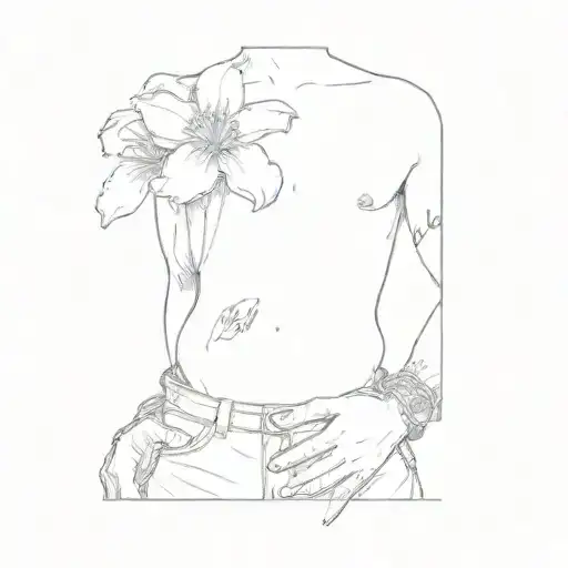 a man with a flower painted on his chest in trash polka style tattoo design idea