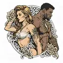 black muscular man surround nude brown hair white girl tattoo design idea