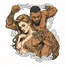 black muscular man surround nude brown hair white girl tattoo design idea