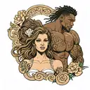 black muscular man surround nude brown hair white girl tattoo design idea