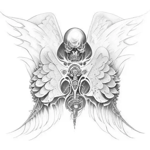 Imagine a tattoo that covers a large area of your back or chest. The design features a pair of biomechanical wings that  tattoo design idea