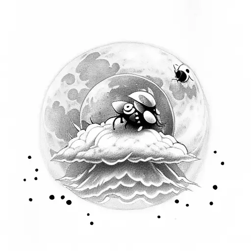 cloud lady bug moon tattoo design idea