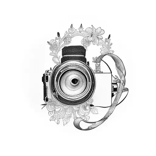 camera iris with dancer in middle tattoo design idea