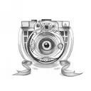 camera lens with dancer in middle tattoo design idea