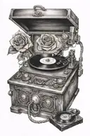 robin roses record player  tattoo design idea