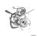 A carpenter's tools intertwined with fishing gear tattoo design idea