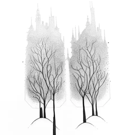 Imagine that me and my brother's heights are 188 and 178 cm, give me a really simple tattoo sketch that of two buildings tattoo design idea