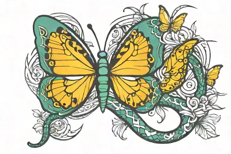 snake with butterfly   tattoo design idea