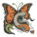snake attacking butterfly   tattoo design idea
