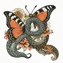 snake attacking butterfly   tattoo design idea