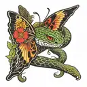 snake attacking butterfly   tattoo design idea