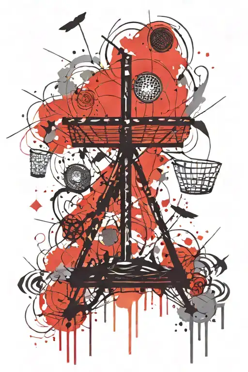 disc golf basket in a cross silhouette made tattoo design idea