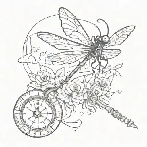 coraline key with dragonfly landing tattoo design idea