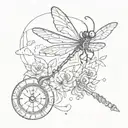 coraline key with dragonfly landing tattoo design idea