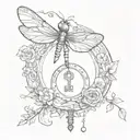 coraline key with dragonfly landing tattoo design idea