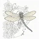 coraline key with dragonfly landing tattoo design idea