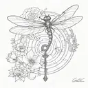 coraline key with dragonfly landing tattoo design idea