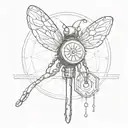 The button key from the movie coraline with a dragonfly based on her hairclip standing on the shaft  tattoo design idea