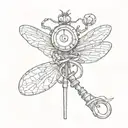 The button key from the movie coraline with a dragonfly based on her hairclip standing on the shaft  tattoo design idea