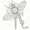The button key from the movie coraline with a dragonfly based on her hairclip standing on the shaft  tattoo design idea