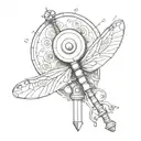 The button key from the movie coraline with a dragonfly based on her hairclip standing on the shaft  tattoo design idea