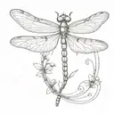 dragonfly standing on coraline key  tattoo design idea