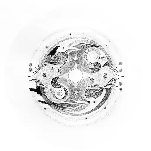 yin and yang with finger prints and pusces, libra and virgo signs tattoo design idea