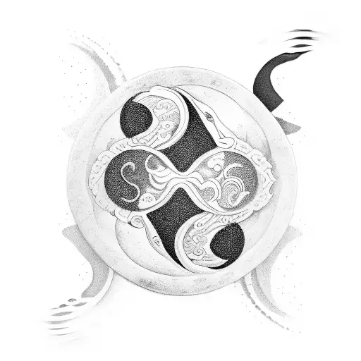 yin and yang made with finger prints plus pisces, libra and virgo signs tattoo design idea