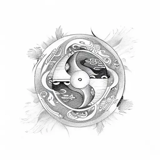 yin and yang plus pisces, libra and virgo signs tattoo design idea