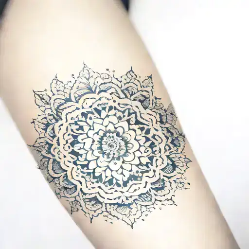 fine line lace thigh tattoo tattoo design idea