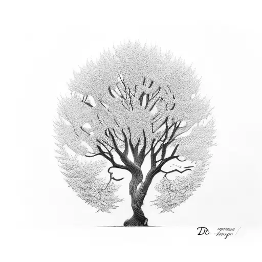A tree with the name Rüya carved into the trunk and the branches forming the letters tattoo design idea