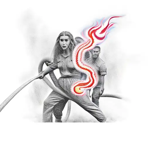 firefighting scene with subtle medusa tattoo design idea