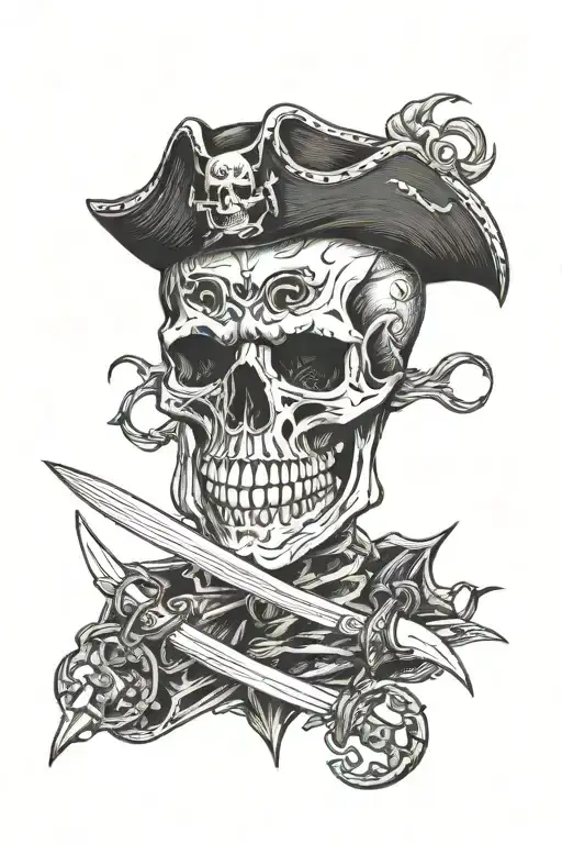 skeleton pirate mouth dagger piercing tattoo design idea