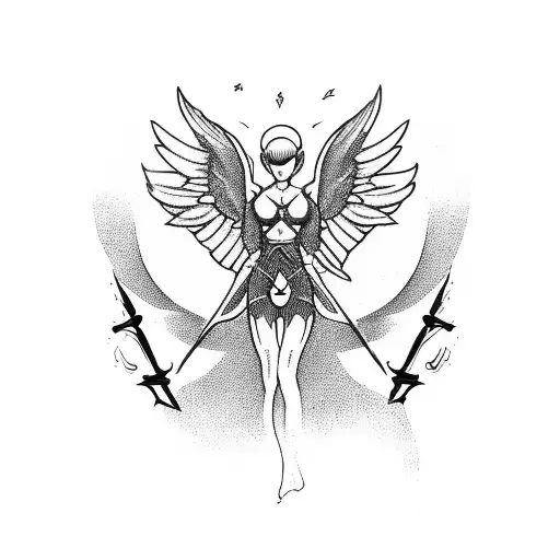 person being split by an angel and demon tattoo design idea