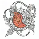 Combine elements from Naruto such as the Ambu sigil, cursemark, and yin and yang symbol into a unique and intricate design tattoo design idea