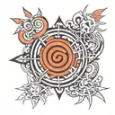 Combine elements from Naruto such as the Ambu sigil, cursemark, and yin and yang symbol into a unique and intricate design tattoo design idea