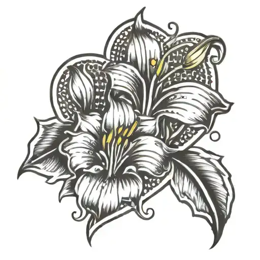 dog paw print surrounded by heart with stargazer lily to left-hand side of the heart  tattoo design idea