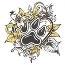 dog paw print surrounded by heart with stargazer lily to left-hand side of the heart  tattoo design idea