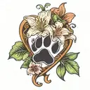 dog paw print surrounded by heart with stargazer lily to left-hand side of the heart  tattoo design idea